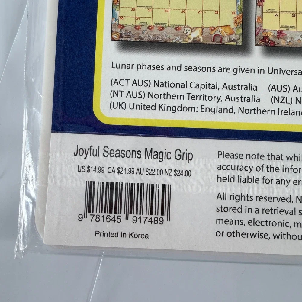 2026 Calendar Ink Joyful Seasons Magic Grip 16-Month Wall Calendar 10x10 NWT